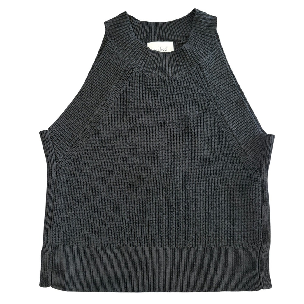 Wilfred Aritzia High Neck Ribbed Knit Tank Top Black XS CKN4-3445-26